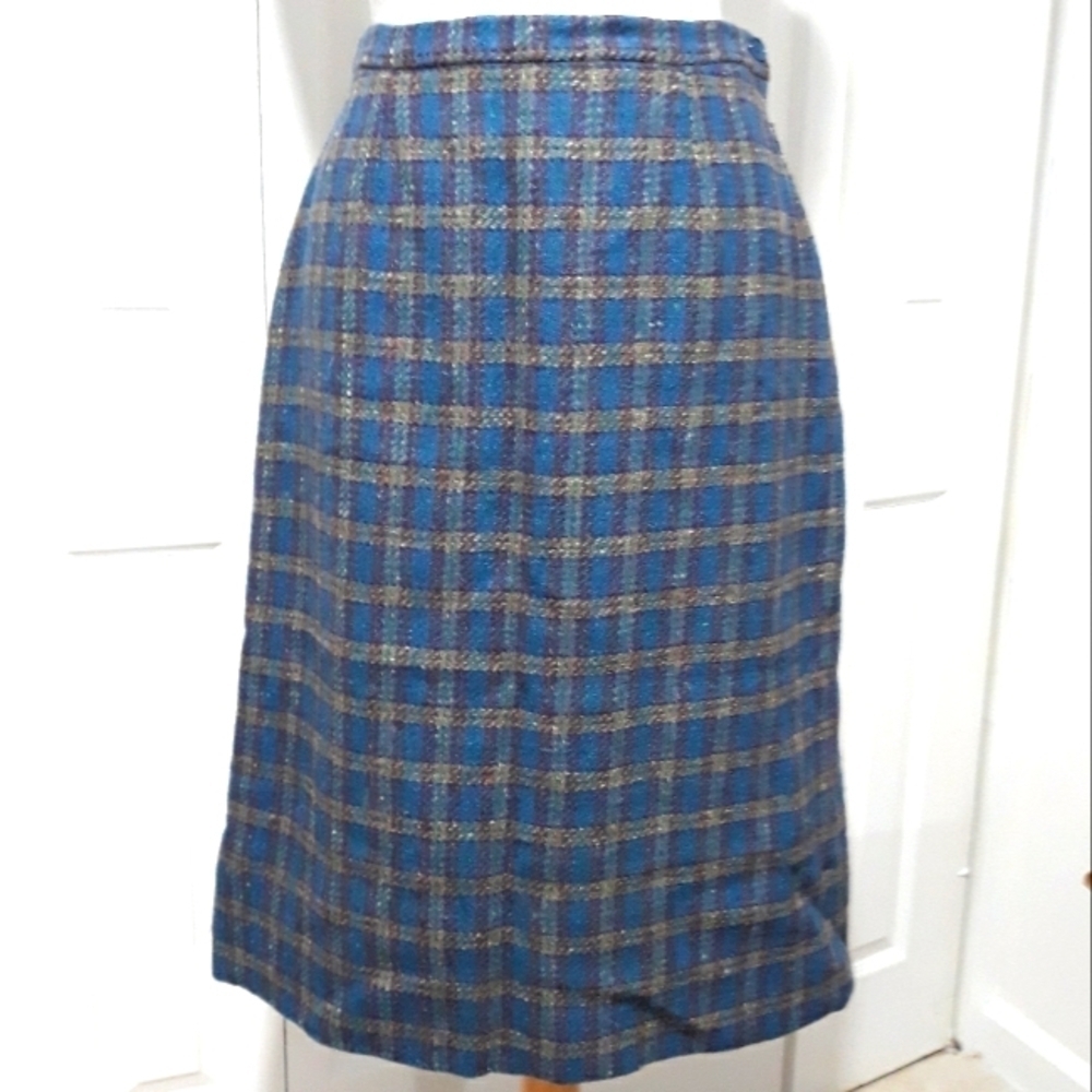 Vintage L.L.BEAN women's skirt plaid pure wool lined midi size 14.